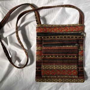 Central American Geometric Pattern Crossbody Bag in Red & Brown, Like New
